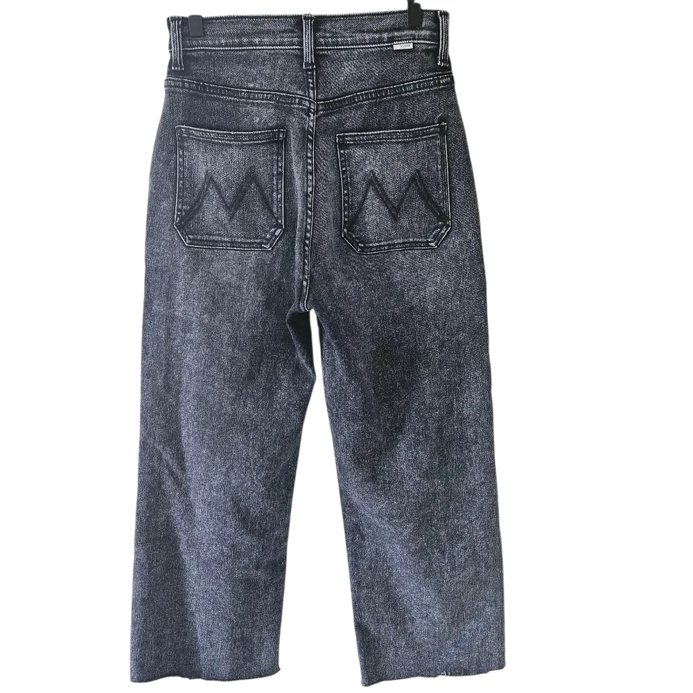 Mother Black Dark Wash Wide Leg Cropped Jeans